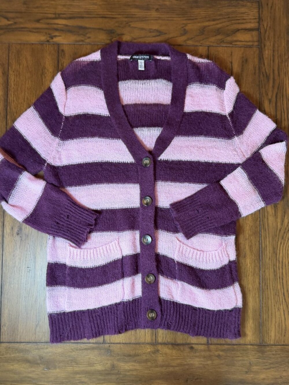 Urban Outfitters Purple Pink Stripe Oversized Knit Cardigan Sweater Size M
